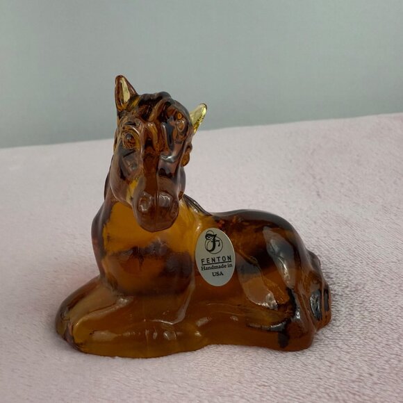 Fenton Handmade Amber Glass Horse Foal Figurine 4" Collectible Decor Vintage Mad - Picture 12 of 13